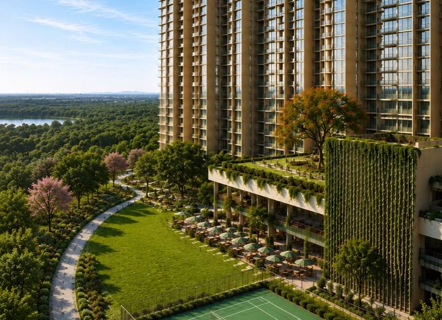 Nikoo Homes 9 clubhouse and open lawn